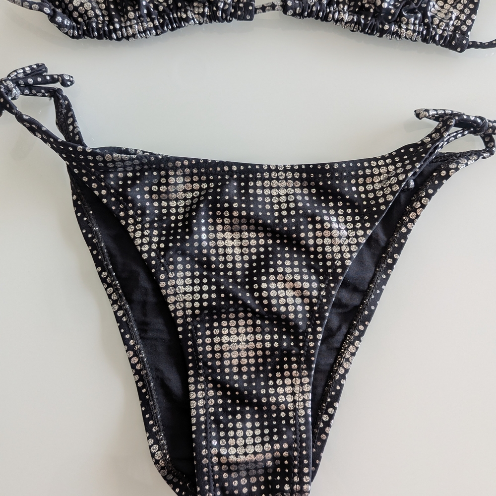 Black Metallic Dot Tie-Side Bikini - Women Swim - Picture 3 of 5